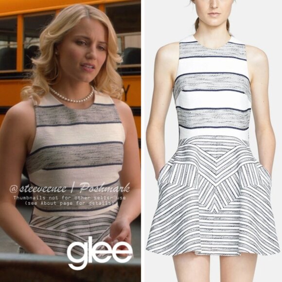 3.1 Phillip Lim Chevron Detail Full Skirt Dress ASO Quinn Fabray - Picture 1 of 15